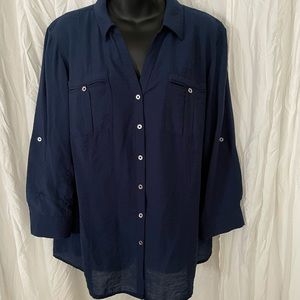 Dress Barn Navy Long Sleeve Button Down Blouse